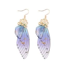 Holibanna Schmetterlingsflügel Ohrringe Lange Märchen Schmetterling Braut Ohrringe Phantasie Frauen Accessoires (Goldfolie Blau) von Holibanna