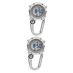 Holibanna Taschenuhr-Anhänger 2 STK Haken aus Edelstahl tragbare Uhr Sportuhr Uhr mit Kompass Clip-Quarzuhr Metall Digitaluhr von Holibanna
