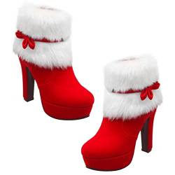 Holibanna Weihnachtsstiefel für Frauen Chunky Heel Plattform Stiefeletten Winter Schneeschuhe von Holibanna