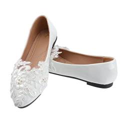 Holibanna Weiße Brautspitzenschuhe Frauen Hochzeit Flache Schuhe Schlüpfen auf Synthetische Spitze Ballerinas Schuhe von Holibanna