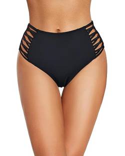 Holipick Damen-Bikinihose mit hoher Taille, volle Abdeckung, Badehose, Träger-Badehose, Schwarz, Large von Holipick