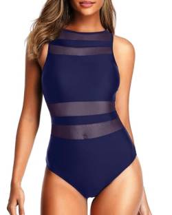 Holipick Frauen High Neck One Piece Badeanzüge für Frauen Mesh Badeanzüge Open Back Bademode, Marineblau1, Medium von Holipick