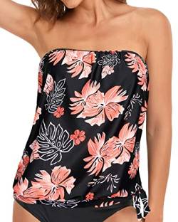 Holipick Trägerloses Tankini-Top für Damen, Bademode, nur Bandeau-Badeanzug, Top, Blouson-Badeanzug, Oberteil, ohne Unterteil, Floral, XX-Large von Holipick