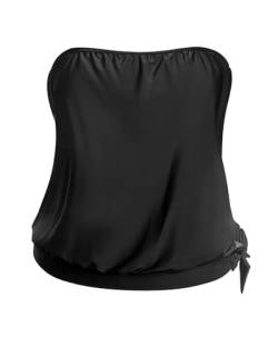 Holipick Trägerloses Tankini-Top für Damen, Bademode, nur Bandeau-Badeanzug, Top, Blouson-Badeanzug, Oberteil, ohne Unterteil, Schwarz, XL von Holipick