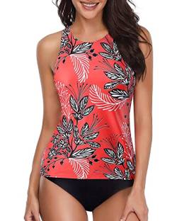 Holipick Zweiteilige Tankini-Sets Badeanzüge für Frauen Bauchkontrolle Badeanzüge Hoher Hals Neckholder Schwimmen Tank Top mit Shorts, rot, Medium von Holipick