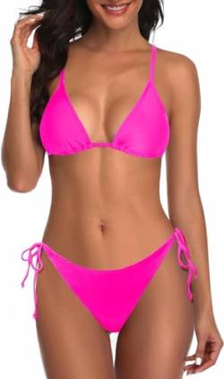 Holipick Zweiteiliger Damen-Badeanzug, sexy, dreieckig, Badeanzug, Top, String, Bikini-Set, Seitenbindung, Bademode, Pink, Medium von Holipick