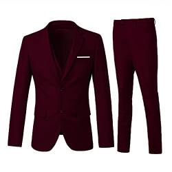 Holivyer Herren 3 Stück Slim Fit Anzug Set, Zwei Knöpfe Blazer Solide Jacke Weste Hose Hochzeit Business Anzug, burgunderfarben, XS von Holivyer