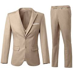 Holivyer Herren 3 Stück Slim Fit Anzug Set, Zwei Knöpfe Blazer Solide Jacke Weste Hose Hochzeit Business Anzug, champagnerfarben, S von Holivyer