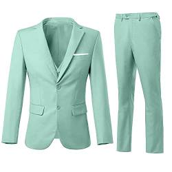 Holivyer Herren 3-teiliges Slim Fit Anzug-Set, Zwei Knöpfe Blazer Solid Jacke Weste Hosen Hochzeit Business Anzug, Mintgrün, L von Holivyer
