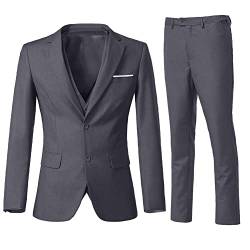 Holivyer Herren 3-teiliges Slim Fit Anzug-Set, Zwei Knöpfe Blazer Solid Jacke Weste Hosen Hochzeit Business Anzug, grau dunkel, XL von Holivyer