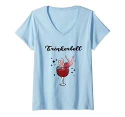 Damen Holla die Weinfee - Wein Vino Weißwein Rotwein Trinkerbell T-Shirt mit V-Ausschnitt von Holla die Weinfee