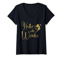 Damen Vino - Holla die Weinfee - Junggesellenabschied Wein T-Shirt mit V-Ausschnitt von Holla die Weinfee