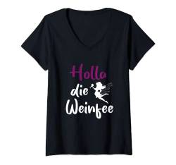 Damen Vino - Holla die Weinfee - Weißwein - Wein T-Shirt mit V-Ausschnitt von Holla die Weinfee