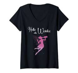 Damen Vino Weißwein Rotwein Geschenkidee - Holla die Weinfee Wein T-Shirt mit V-Ausschnitt von Holla die Weinfee