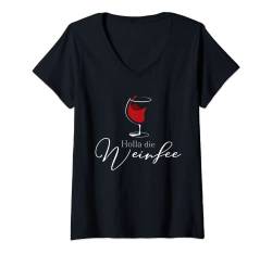 Damen Vino Weißwein Rotwein Geschenkidee - Holla die Weinfee Wein T-Shirt mit V-Ausschnitt von Holla die Weinfee