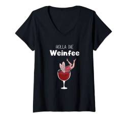 Damen Wein Geschenkidee - Holla die Weinfee - Damen & Herren Party T-Shirt mit V-Ausschnitt von Holla die Weinfee