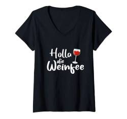 Damen Wein Vino Geschenkidee - Holla die Weinfee T-Shirt mit V-Ausschnitt von Holla die Weinfee