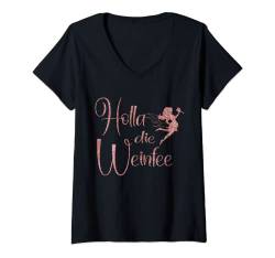 Damen Wein Vino Geschenkidee - Holla die Weinfee Weißwein Rotwein T-Shirt mit V-Ausschnitt von Holla die Weinfee