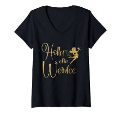 Damen Wein Vino - Holla die Weinfee - Weißwein Rotwein T-Shirt mit V-Ausschnitt von Holla die Weinfee