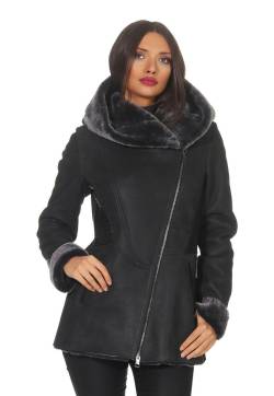 Lammfelljacke - LENA Größe: L | Farbe: Schwarz von Hollert German Leather Fashion