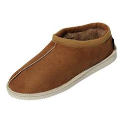 Hollert Herren Lammfell Hausschuhe Schäfer Jakob Halbschuhe Fellschuhe 100% Merino Schaffell atmungsaktiv warm Schuhgröße 42, Farbe Cognac von Hollert