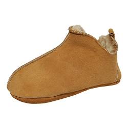 Hollert Lammfell Kinder Hausschuhe Bali Fellschuhe für Jungen & Mädchen mit weicher Sohle Puschen Schuhgröße EUR 33/34, Farbe Cognac von Hollert