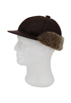 Lammfell Flatcap mit Ohren- und Nackenschutz Braun/Cappuccino von Hollert