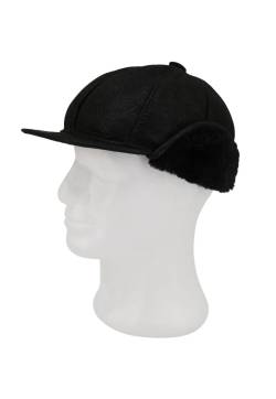 Lammfell Flatcap mit Ohren- und Nackenschutz Schwarz von Hollert