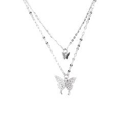925 Sterling Silber Halskette Glänzende Schmetterling Quaste Halskette Weibliche Doppelschicht Anhänger Schlüsselbein Kette Hochzeit Party Schmuck von Holludle