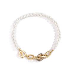 Damen Halskette Mode Dicke Perlen Kristallkette Kreis Halsketten für Frauen Gold Farbe Metall Kristall Schnalle Halskette Design Schmuck Geschenke für Frauen von Holludle