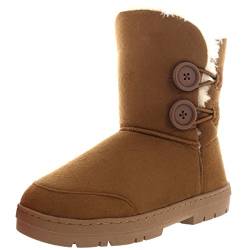 Damen Schuhe Twin Knopf Fell Schnee Regen Stiefel Winter Fur Boots - Licht Tan Gr.-41 EU, LTA41 AEA0269 von Holly