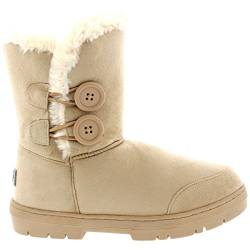 Holly Damen Schuhe Twin Knopf Fell Schnee Regen Stiefel Winter Pelzstiefel - Beige - 38 von Holly