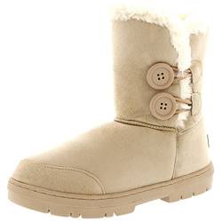 Holly Damen Schuhe Twin Knopf Fell Schnee Regen Stiefel Winter Pelzstiefel - Beige - 39 von Holly