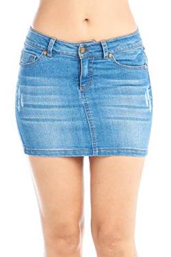 Damen Basic Jeans Denim Mini 5 Pocket-Rock Juniors - Dunkelblau, Größe - XLarge von Hollywood Star Fashion