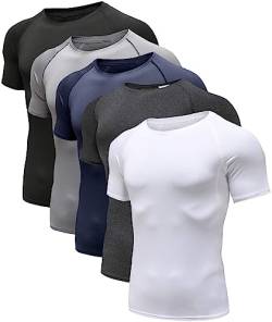 Herren (3er Pack) Cool Dry Kompression Kurz/Langarm Sport Baselayer T-Shirts Tops, 5er-Pack: Schwarz/Grau/Carbon-Schwarz/Weiß/Marineblau, L von Holure