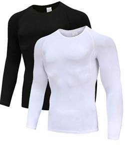 Herren 2er Pack Base Layers Tops, Langarm Gym Running Workout T-Shirts für Mann Schwarz/Weiß04-2XL von Holure