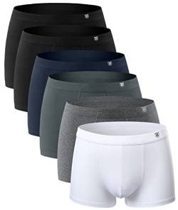 Herren 6er Pack Boxershorts Baumwolle Ohne Kratzenden Zettel Männer Unterhosen Unterwäsche Boxer 2 Schwarz/Marine/Grau/Hather Grau/Weiß 04-2XL von Holure