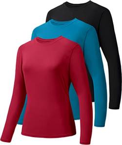 Holure 3er-Pack Damen Langarmshirts UPF50+ Sonnenschutz T-Shirts U-Ausschnitt Wandershirt Running Workout Performance Tee Schwarz/Blau/Rot M von Holure