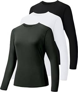 Holure 3er-Pack Damen Langarmshirts UPF50+ Sonnenschutz T-Shirts U-Ausschnitt Wandershirt Running Workout Performance Tee Schwarz/Grau/Weiß M von Holure