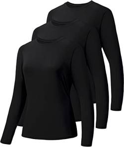 Holure 3er-Pack Damen Langarmshirts UPF50+ Sonnenschutz T-Shirts U-Ausschnitt Wandershirt Running Workout Performance Tee Schwarz/Schwarz/Schwarz M von Holure