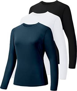 Holure 3er-Pack Damen Langarmshirts UPF50+ Sonnenschutz T-Shirts U-Ausschnitt Wandershirt Running Workout Performance Tee Schwarz/Weiß/Marine XL von Holure