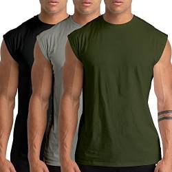 Holure 3er Pack Herren Unterhemden Muskelshirt Workout Tank Tops Unterhemd mit Rundhals-Ausschnitt Schwarz/Grau/Grün XL von Holure