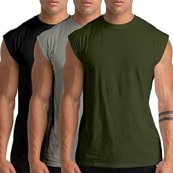 Holure 3er Pack Herren Unterhemden Muskelshirt Workout Tank Tops Unterhemd mit Rundhals-Ausschnitt Schwarz/Grau/Grün XXL von Holure