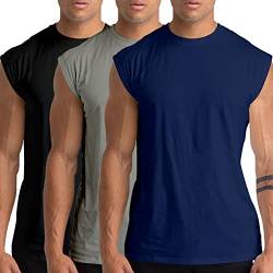 Holure 3er Pack Herren Unterhemden Muskelshirt Workout Tank Tops Unterhemd mit Rundhals-Ausschnitt Schwarz/Grau/Marine L von Holure