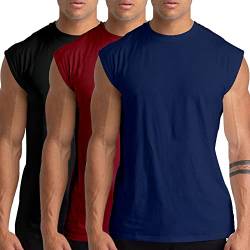 Holure 3er Pack Herren Unterhemden Muskelshirt Workout Tank Tops Unterhemd mit Rundhals-Ausschnitt Schwarz/Marine/Rot S von Holure