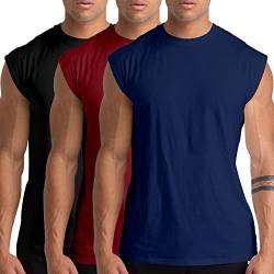 Holure 3er Pack Herren Unterhemden Muskelshirt Workout Tank Tops Unterhemd mit Rundhals-Ausschnitt Schwarz/Marine/Rot XL von Holure