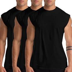 Holure 3er Pack Herren Unterhemden Muskelshirt Workout Tank Tops Unterhemd mit Rundhals-Ausschnitt Schwarz/Schwarz/Schwarz 2XL von Holure