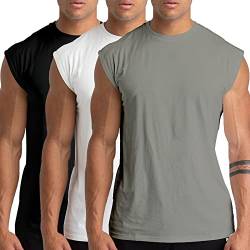 Holure 3er Pack Herren Unterhemden Muskelshirt Workout Tank Tops Unterhemd mit Rundhals-Ausschnitt Schwarz/Weiß/Grau S von Holure