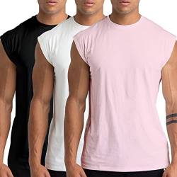 Holure 3er Pack Herren Unterhemden Muskelshirt Workout Tank Tops Unterhemd mit Rundhals-Ausschnitt Schwarz/Weiß/Rosa L von Holure