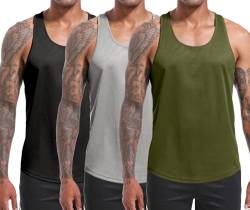 Holure 3er Pack Tank Top Herren, Achselshirts Sport Ärmelloses Shirt Unterhemd Fitness Sleeveless T-Shirt für Training Fitness Bodybuilding Vest Schwarz/Grau/Grün XL von Holure